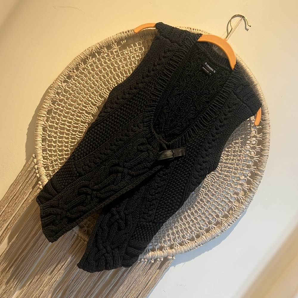 Orthodox dark grey Cable Knit Sweater Vest with snap & buckle